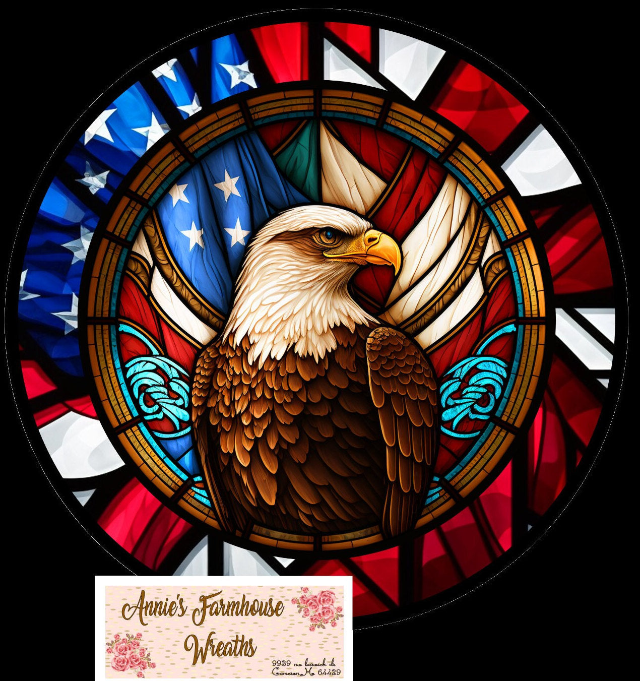 Faux stained glass, Patriotic Eagle, Freedom sign, Flag, military , patriotic, 4th of July, independence day metal wreath sign, Round sign,