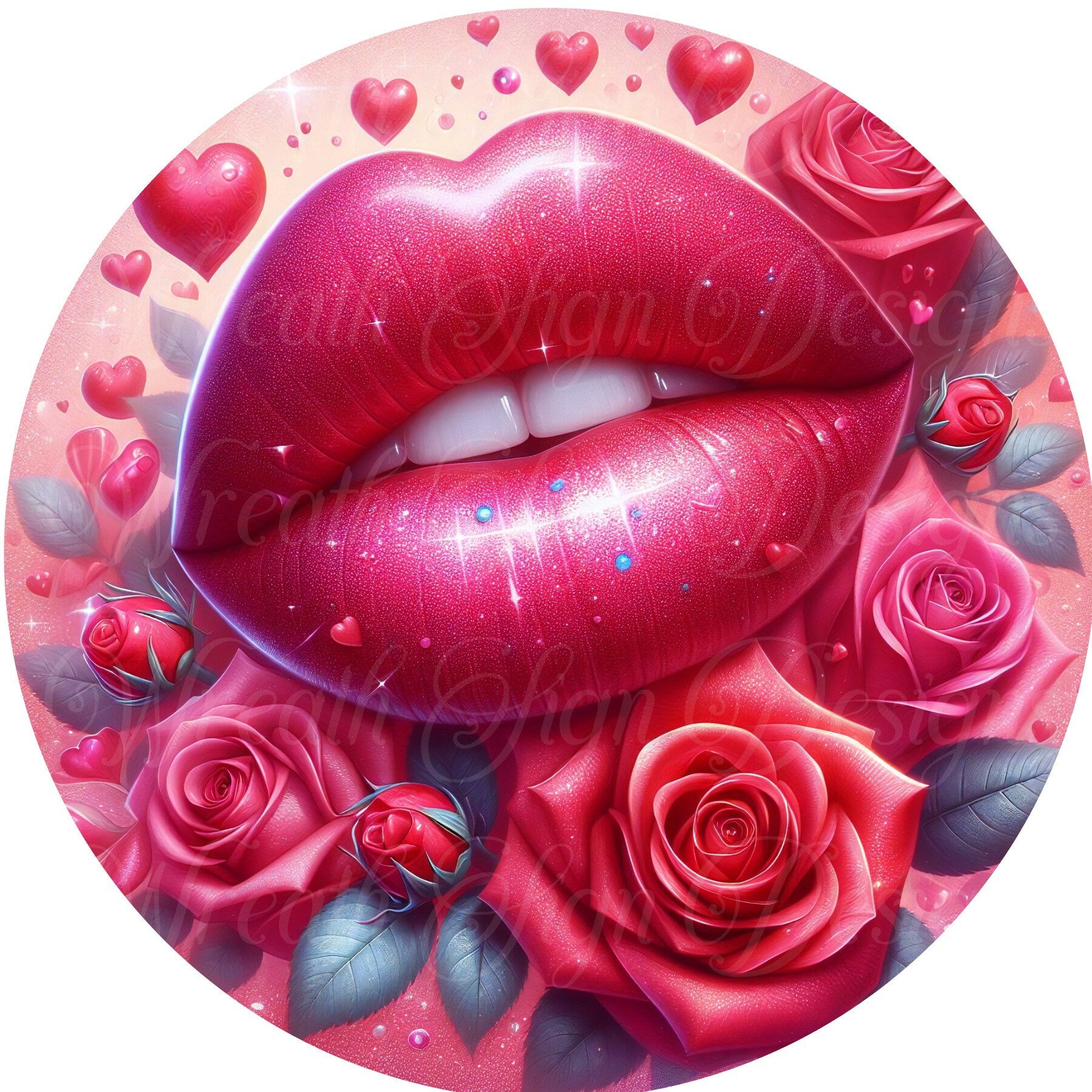 Valentine Wreath, Pink Valentines Day Wreath, Hot Pink Lips
