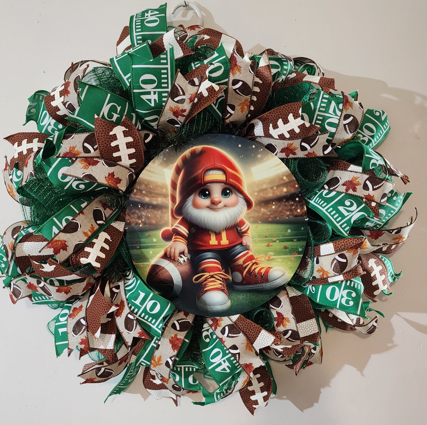 Gnome football mesh and ribbon wreath