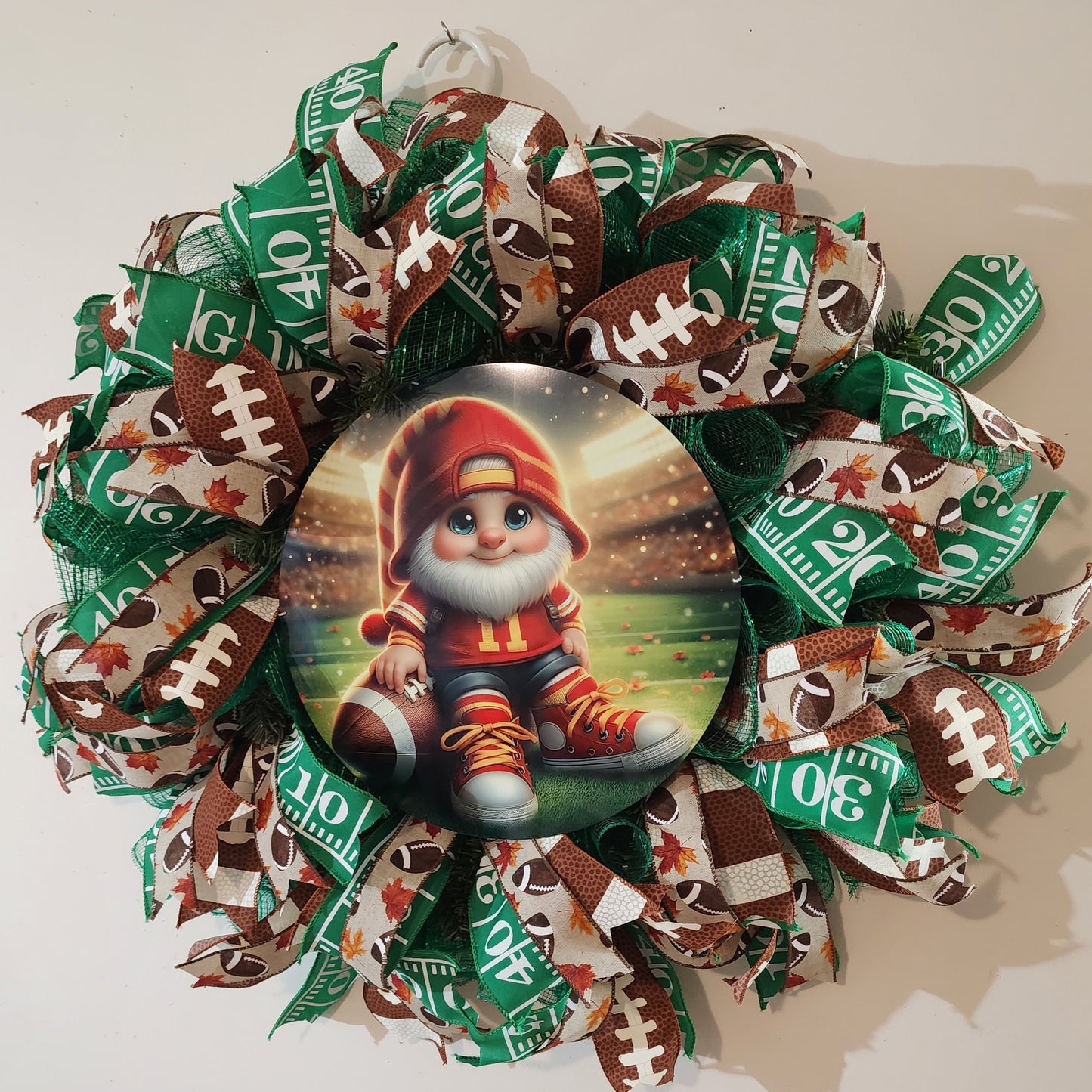 Gnome football mesh and ribbon wreath