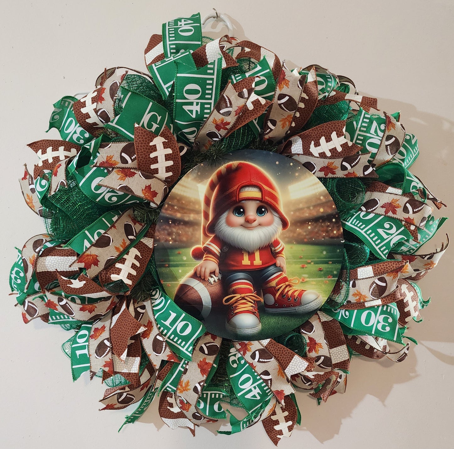 Gnome football mesh and ribbon wreath