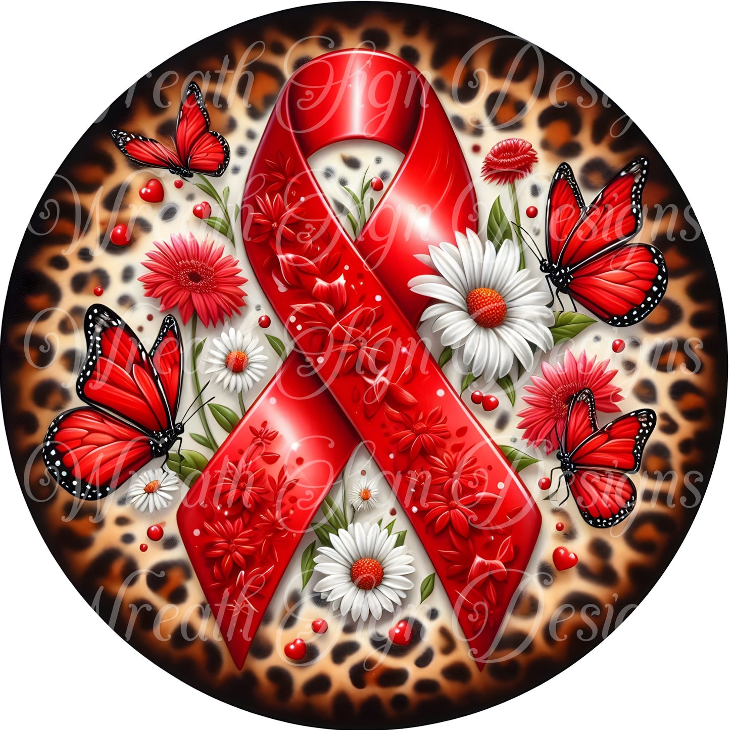 AIDS, Multiple Sclerosis, drunk driving and drug prevention awareness ribbon wreath sign, Red awareness ribbon wreath attachment