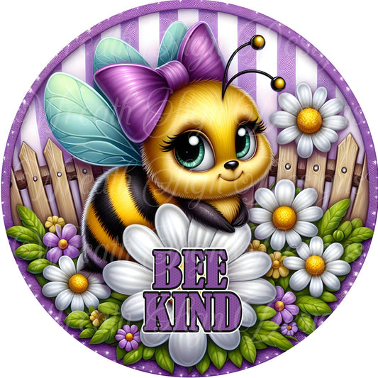 Bee kind Round metal wreath sign, Wreath Center, Wreath attachment, Door Hanger, bee circle sign, Bumble Bee and daisy sign