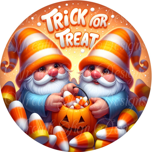 Halloween candy Corn Gnome round metal sign, wreath sign, wreath center, wreath attachment,