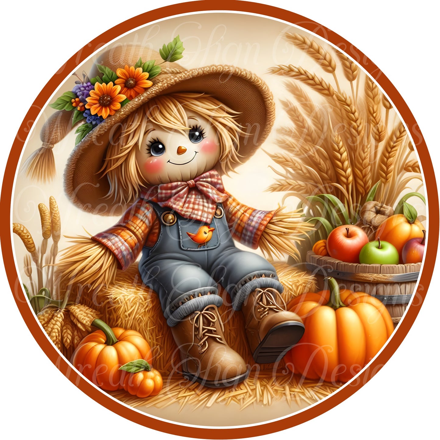 Fall  scarecrow wreath sign, wreath center, wreath attachment, pumpkin sign,