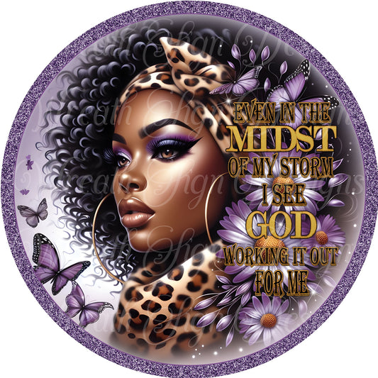 Round sublimated metal wreath sign, strong black woman, Diva Queen, Juneteenth, African Queen