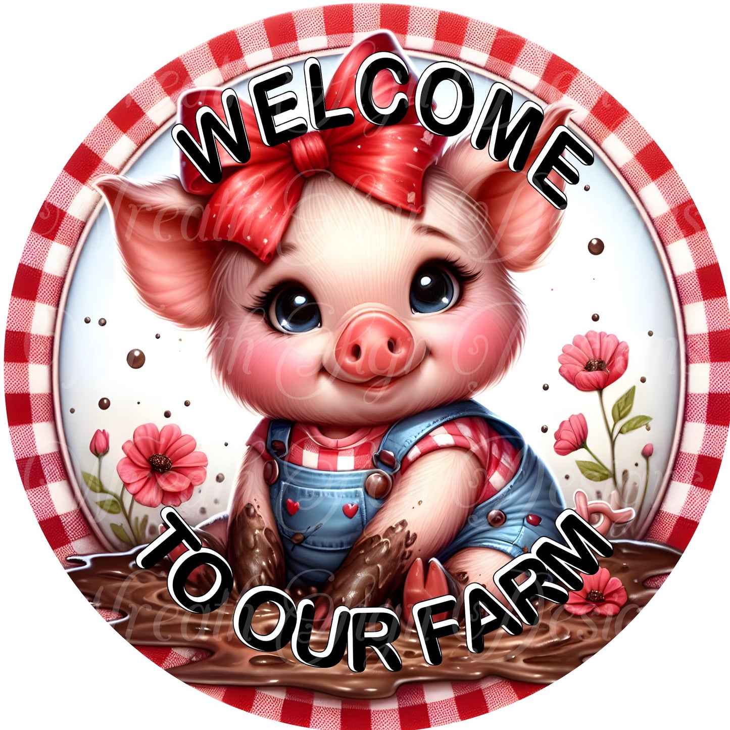 Welcome To Our Farm Sign, Pig Sign,  summertime sign,  Wreath Sign, Wreath Center, Wreath Attachment  Metal Sign