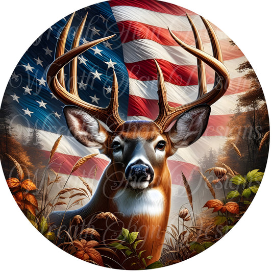 Patriotic deer sign, Fourth of July Sign, Independence Day Wreath Sign, deer sign sign. Summer celebration sign