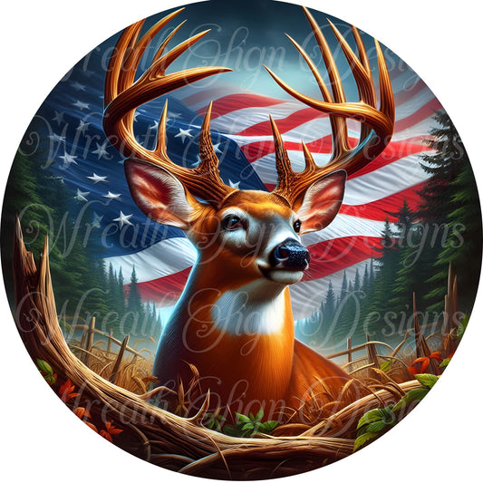 Patriotic deer sign, Fourth of July Sign, Independence Day Wreath Sign, deer sign sign. Summer celebration sign