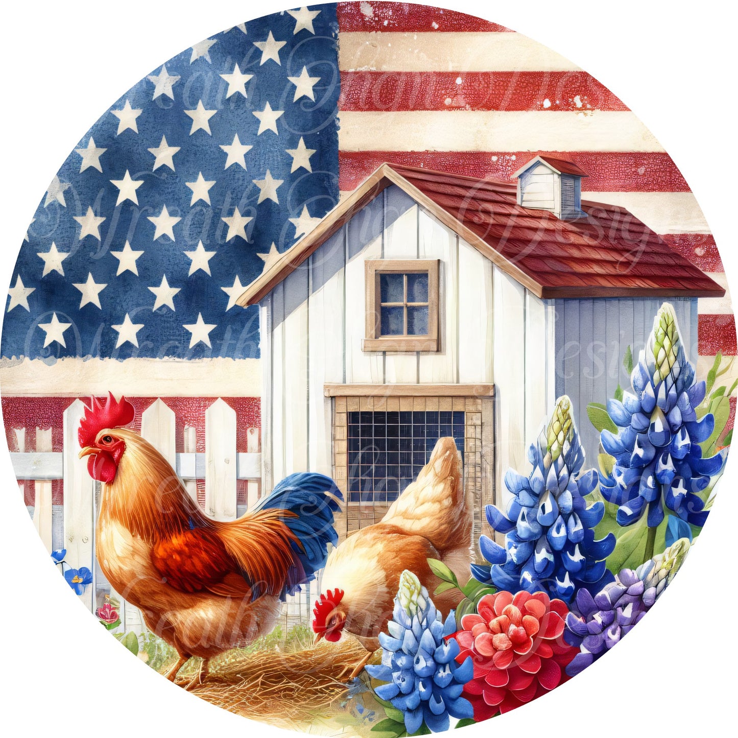 Patriotic chicken metal wreath sign, Americana, red white and blue, Freedom, American Farmhouse sign, 4th of july, door hanger,