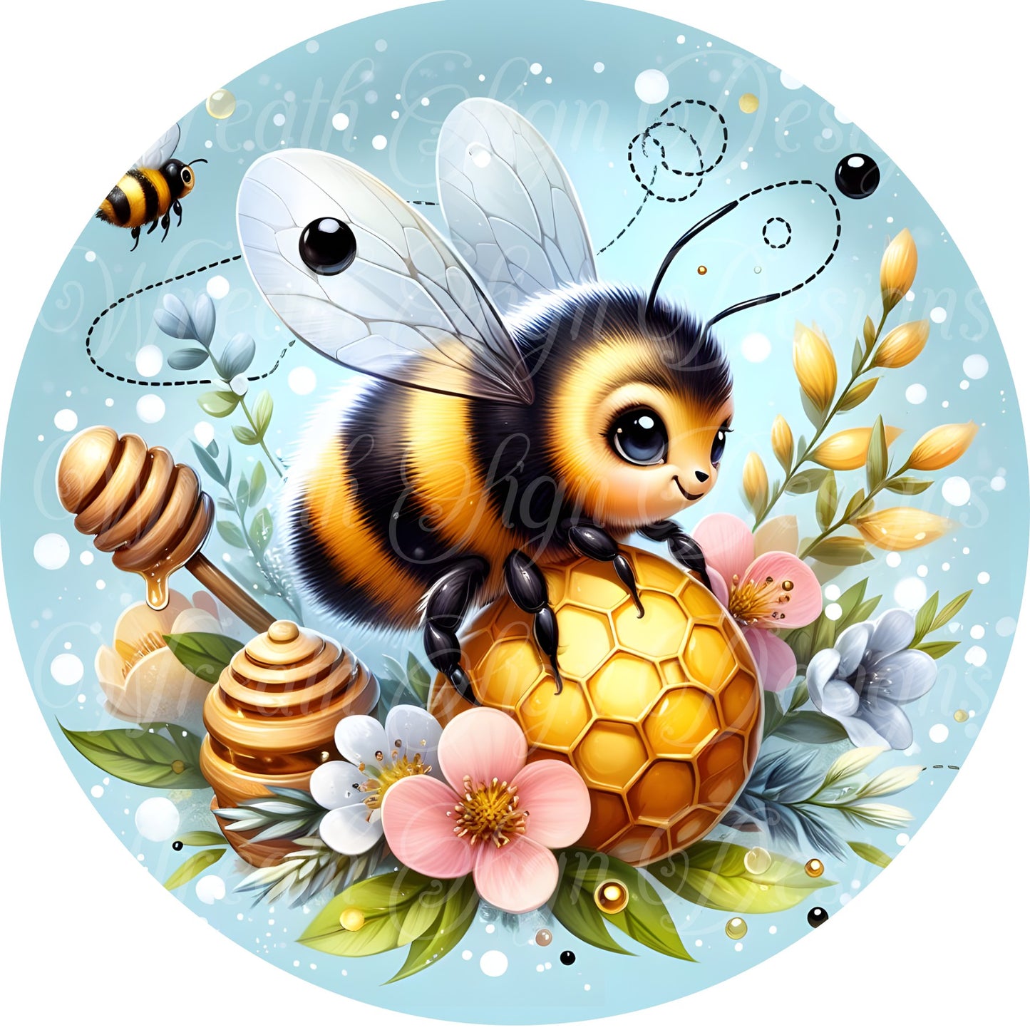 FLoral  Bumble bee round metal wreath sign,