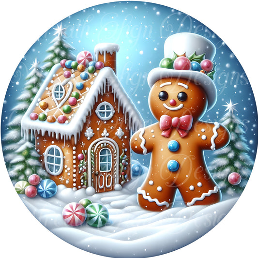 Blue Gingerbread man Christmas Sign, Gingerbread man,  Wreath Sign, Wreath Center, Wreath Attachment
