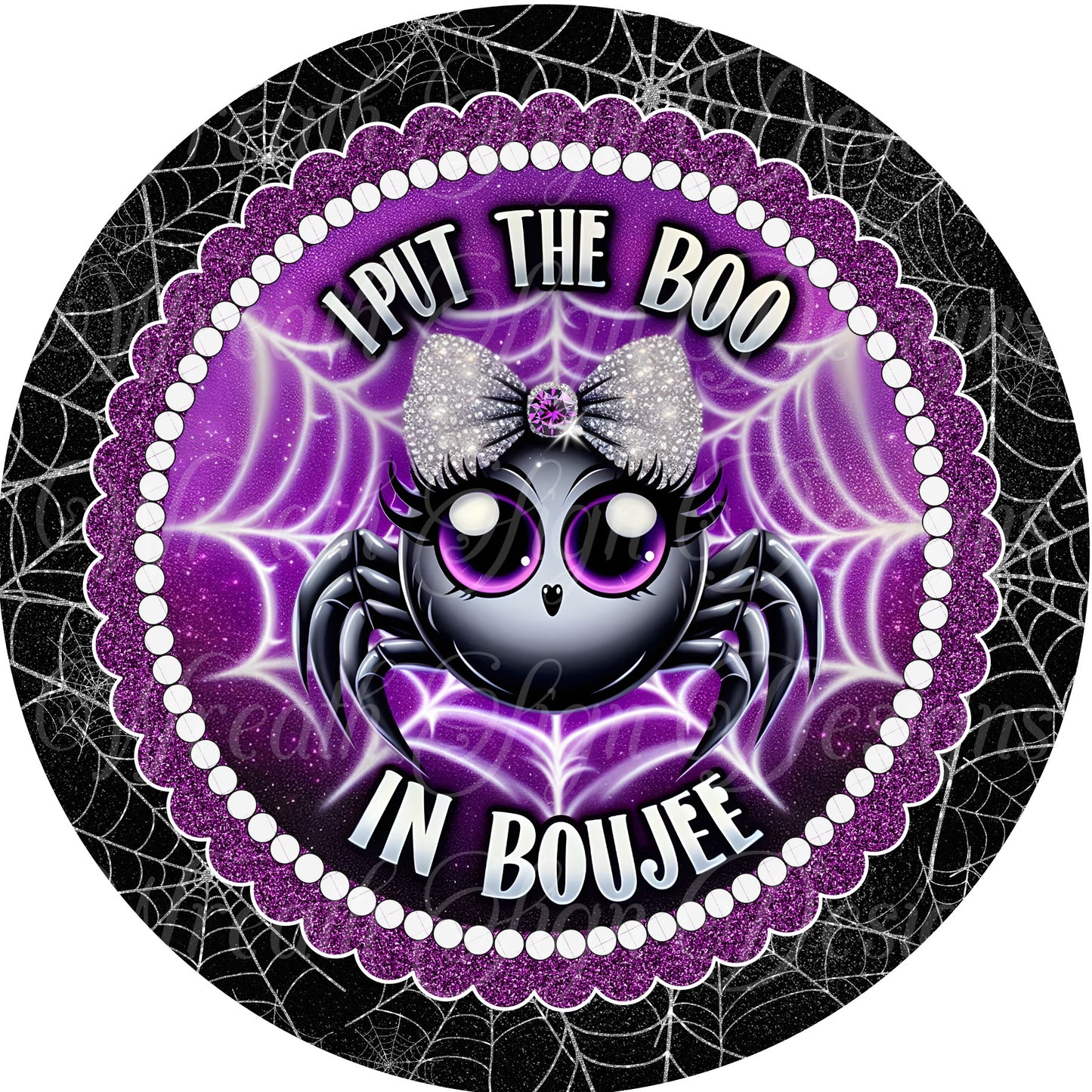 round metal wreath sign, I put the boo in boujee spider with rhinestones Halloween sign for wreaths