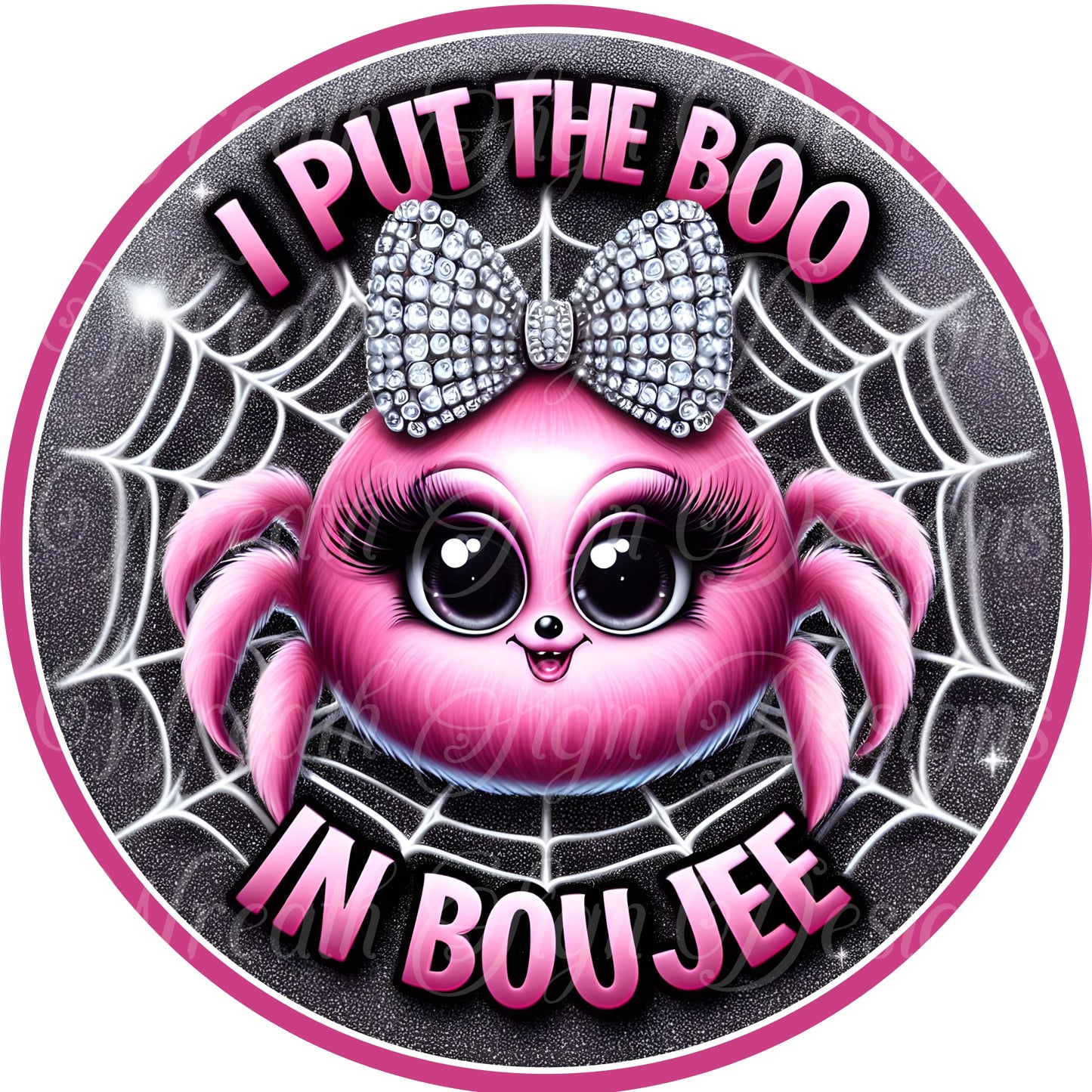 round metal wreath sign, I put the boo in boujee spider with rhinestones Halloween sign for wreaths