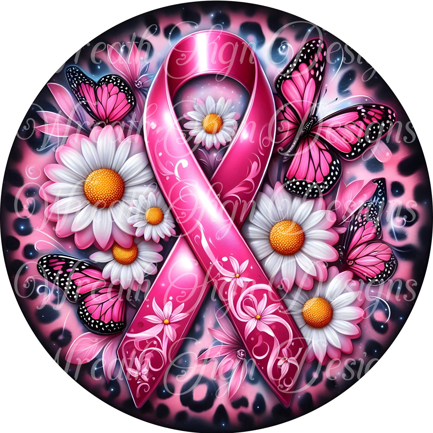 metal butterfly cancer survivor wreath sign, breast cancer awareness ribbon, pink awareness ribbon