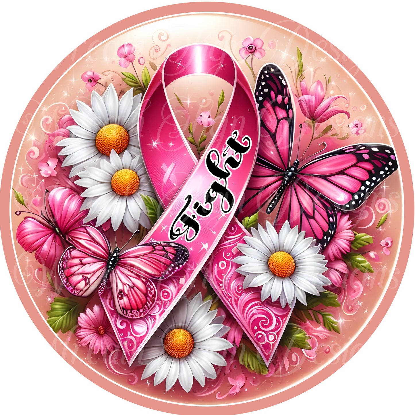 metal butterfly cancer survivor wreath sign, breast cancer awareness ribbon, pink awareness ribbon