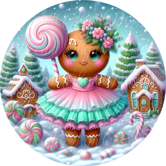 Pink Gingerbread Candyland Christmas Sign, Gingerbread,  Wreath Sign, Wreath Center, Wreath Attachment