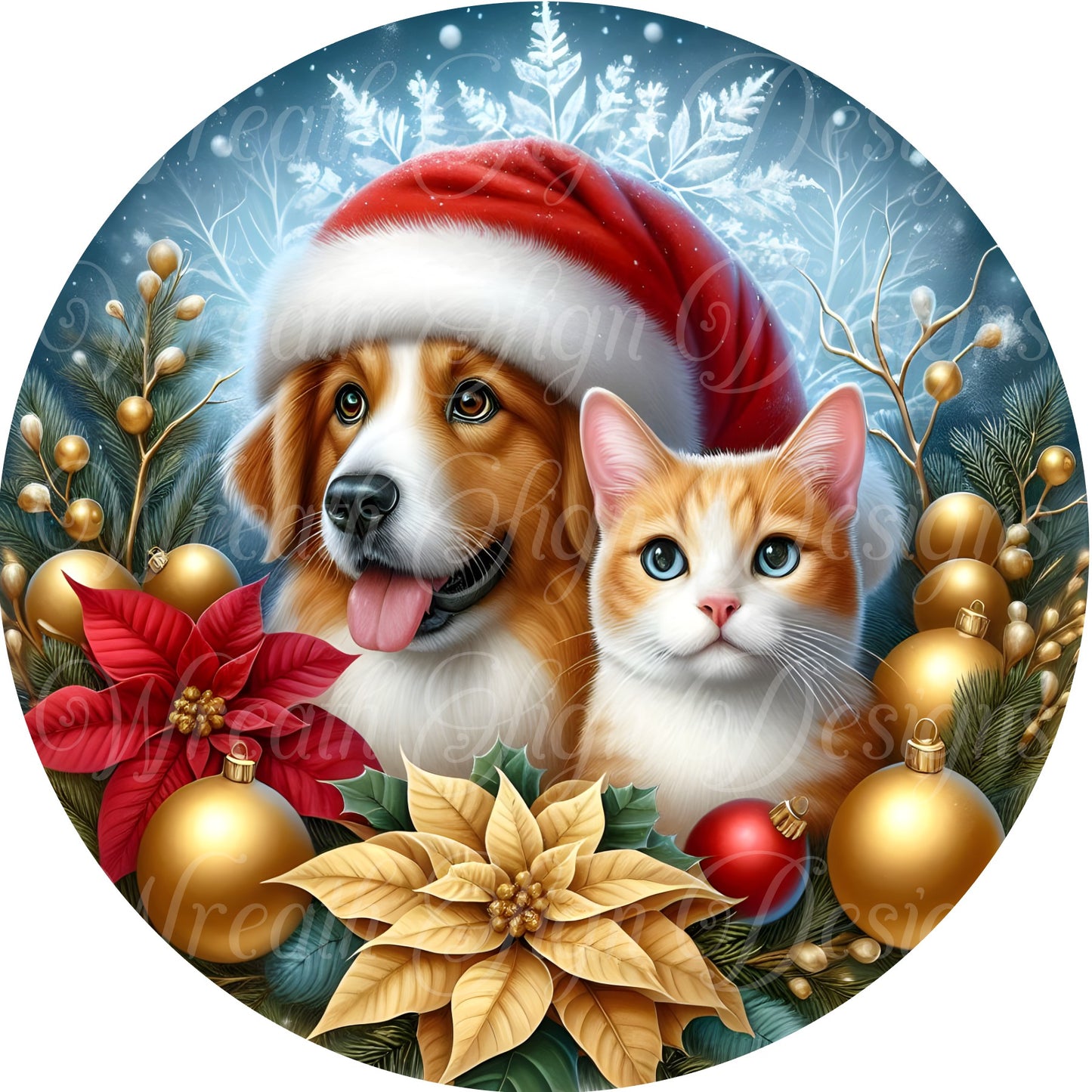 Merry Christmas, Santa Cat and Dog  sign, Santa  Paws round metal sign, Christmas sign, wreath center, wreath attachment