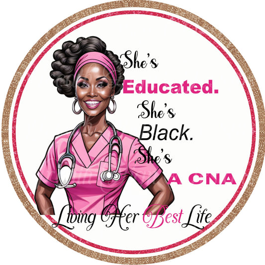 Black Diva CNA round metal wreath sign, hospital nursing sign,  wreath attachment, wreath center