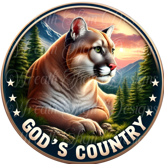God's Country Cougar wreath sign, Americana, Patriotic sign, Fourth of July Sign, Independence Day Wreath Sign, wreath center, attachment