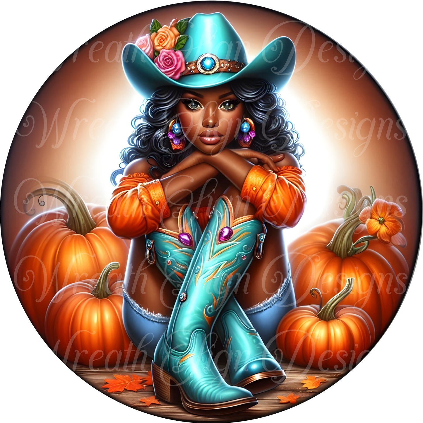 Fall Diva Cowgirl Sign, African American Melanin cowgirl wreath sign, Autumn cowboy wreath center, Wreath attachement
