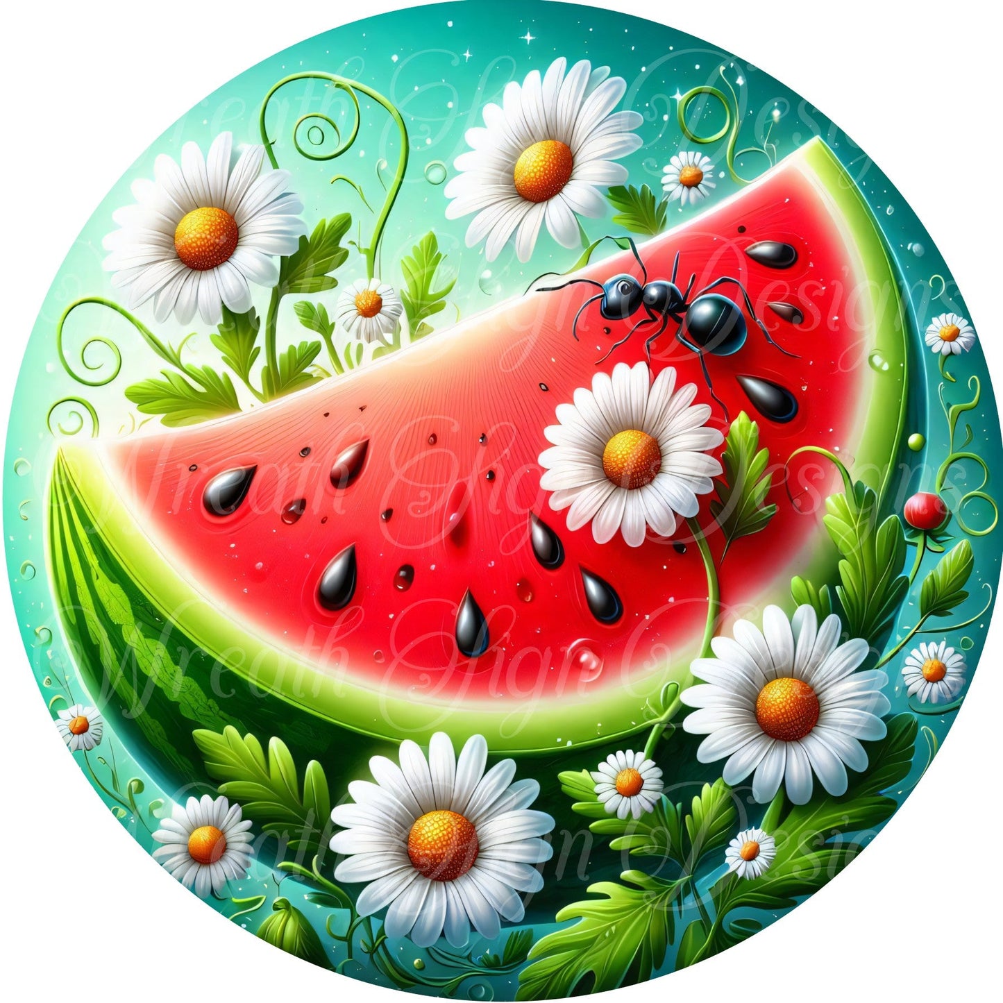 Watermelon summertime sign,  Daisy Wreath Sign, Wreath Center, Wreath Attachment  Metal Sign Wreath plate