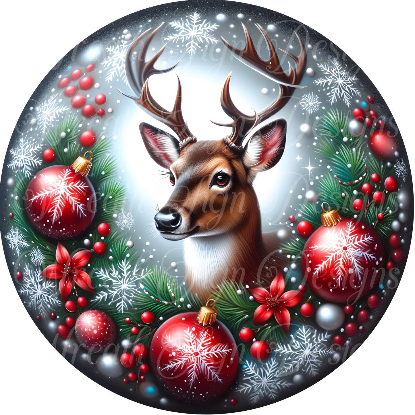 Winter, Christmas, deer sign, metal sign  Round sign, Wreath attachment, Wreath center,