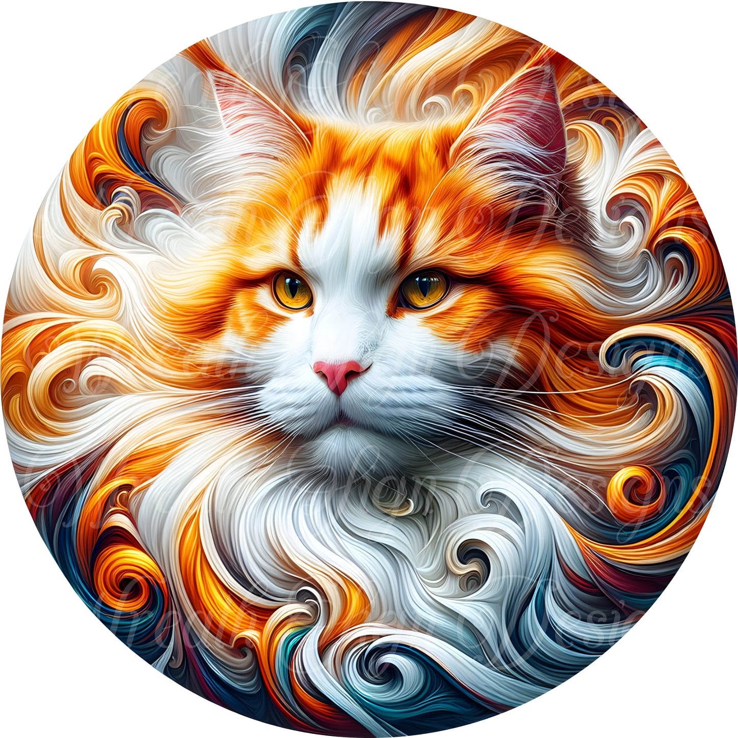 Tabby Cat, Kitten, Feline orange and white round metal wreath sign,  Round sign, Wreath attachment, Wreath center, plaque