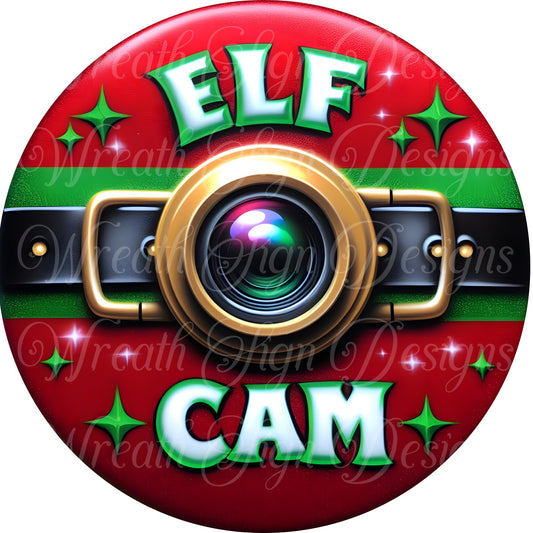 elf Cam Christmas Serveillance wreath sign, elf spy cam, Naughty or nice wreath sign, wreath center wreath attachment