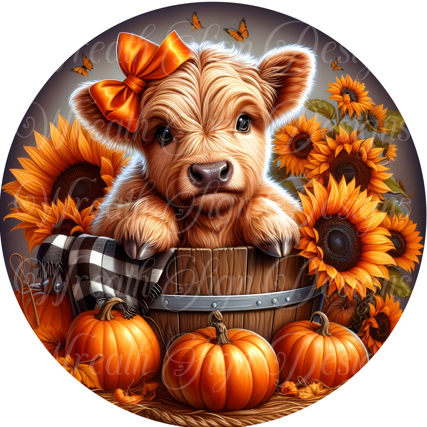 Welcome Highland Cow and Sunflowers, Round metal Wreath sign, Wreath Center, Wreath attachment