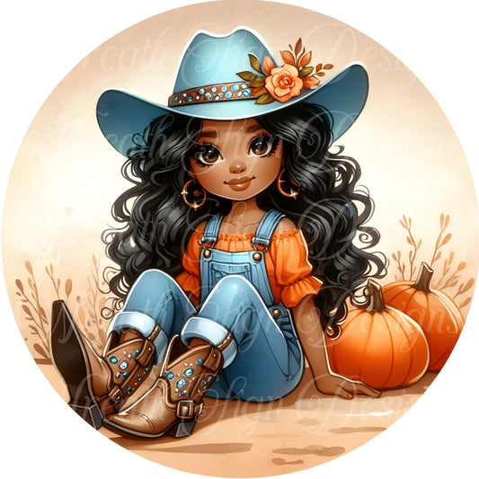 Little Diva, Fall Diva Cowgirl Sign, African American Melanin cowgirl wreath sign, Autumn cowboy wreath center, Wreath attachement