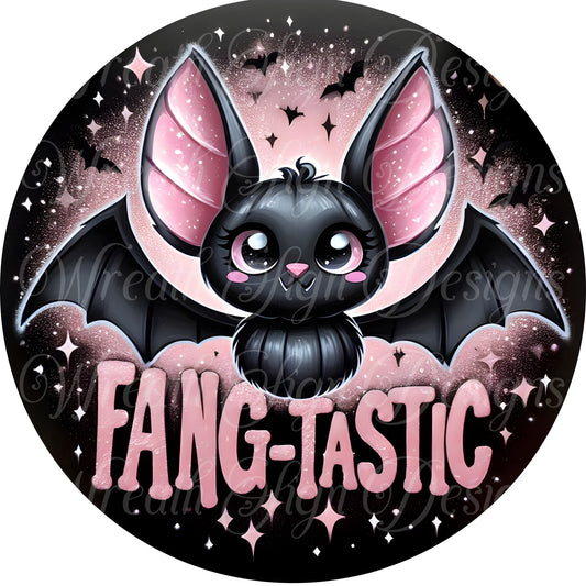 Fangtastic bat wreath sign, Halloween wreath sign, Black and pink pumpkin sign, Wreath center, wreath attachment, wreath plaque