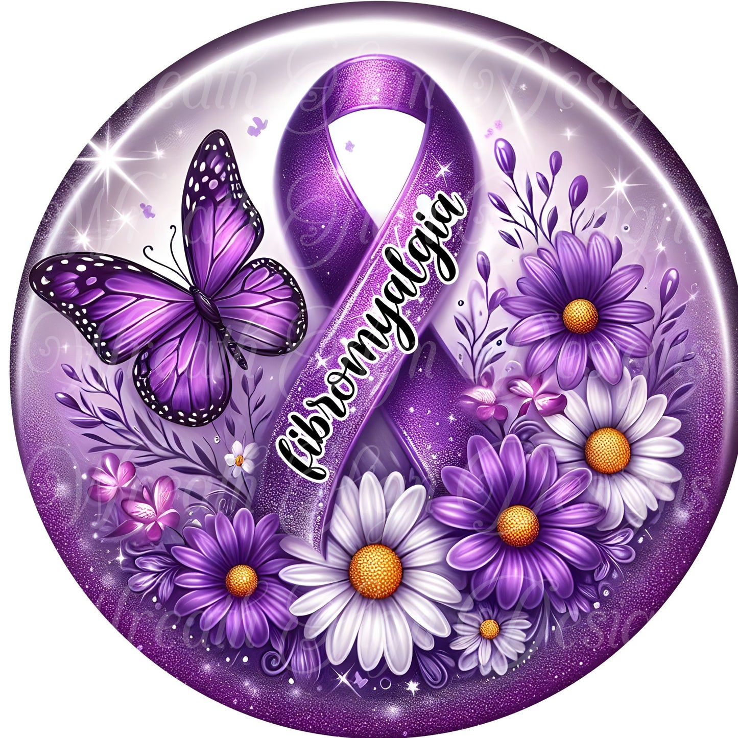 Fibromyalgia awareness ribbon wreath sign, purple awareness ribbon wreath attachment