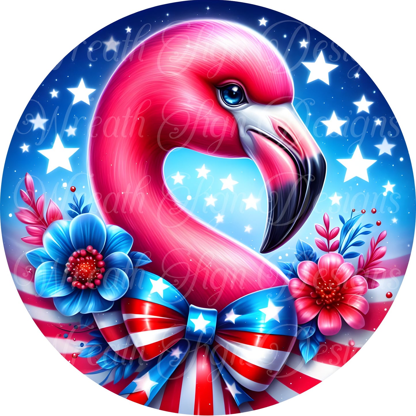 freedom Flamingo , patriotic, July 4, independence liberty metal wreath sign, Round sign, attachment Wreath center, beach sign