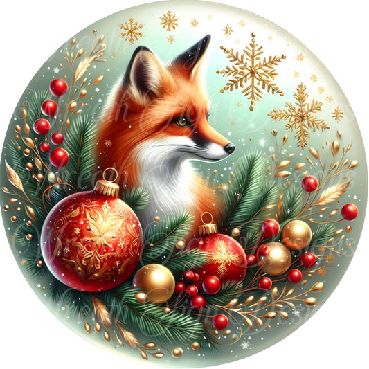 Winter, Christmas, Winter Fox sign, metal sign  Round sign, Wreath attachment, Wreath center,