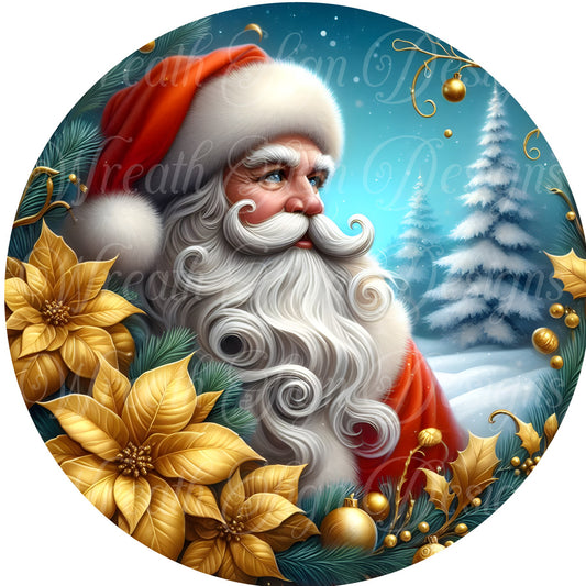 Santa Claus round metal sublimated sign, St, Nick, Kris Kringle Christmas sign, Christmas wreath center, Wreath attachment, Plaque