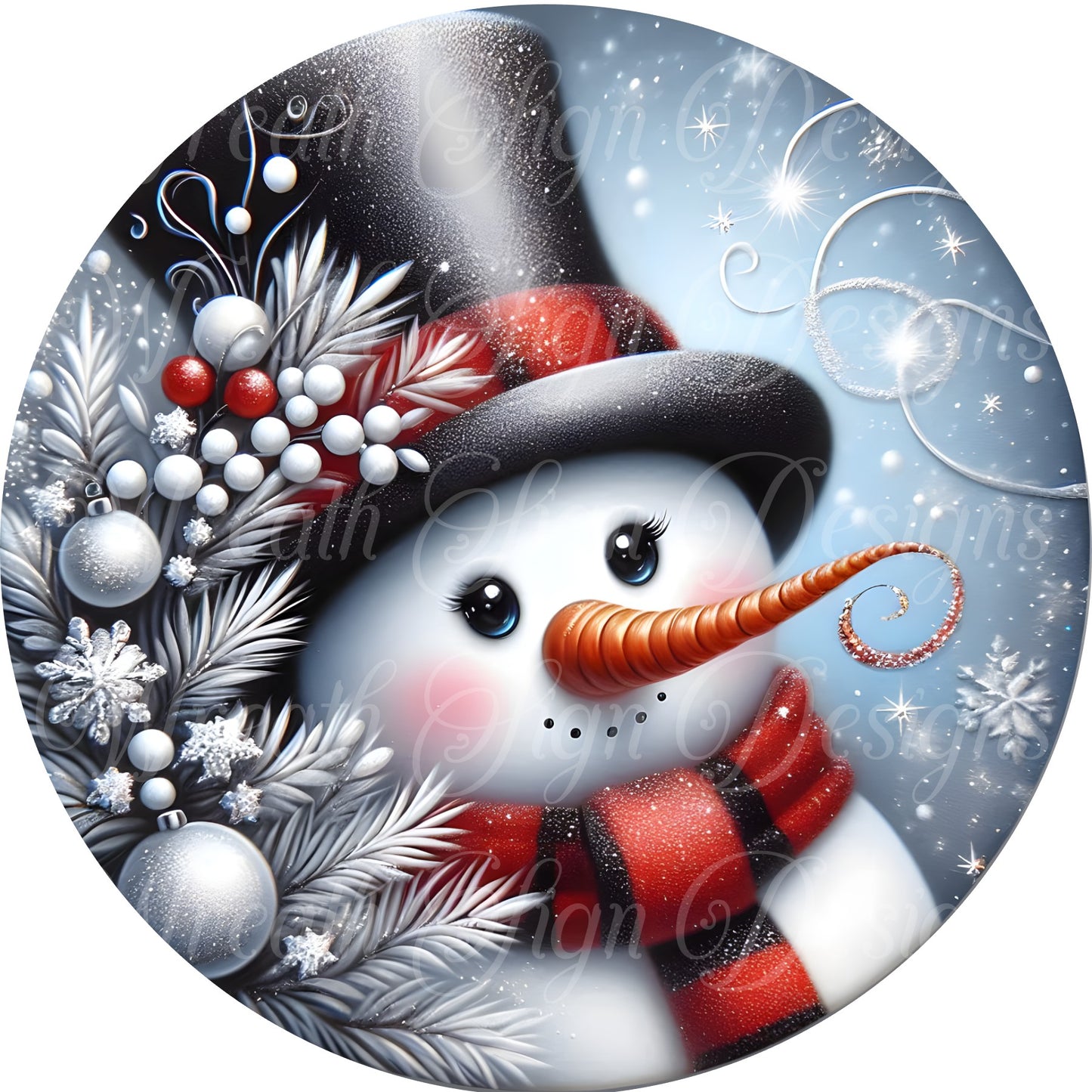 Winter Snowman round metal wreath sign. Wreath Center, Wreath Attachment,  round metal sign