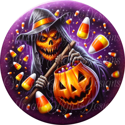 Round metal wreath sign, The grim reaper, Halloween, Fall round metal wreath sign