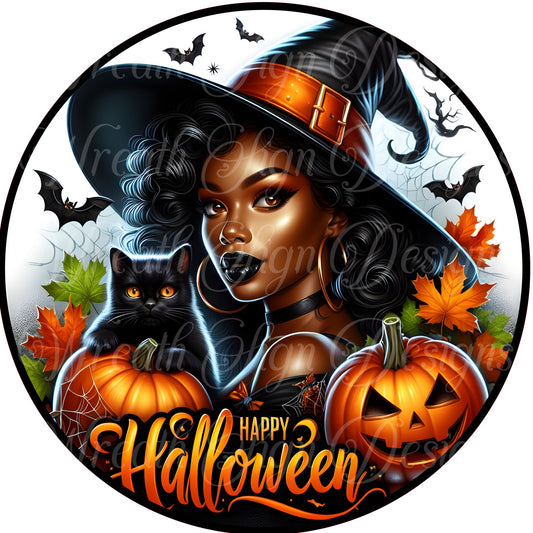 Happy Halloween, African American Diva Witch wreath sign, Melanin witch, black witch wreath center, wreath attachment
