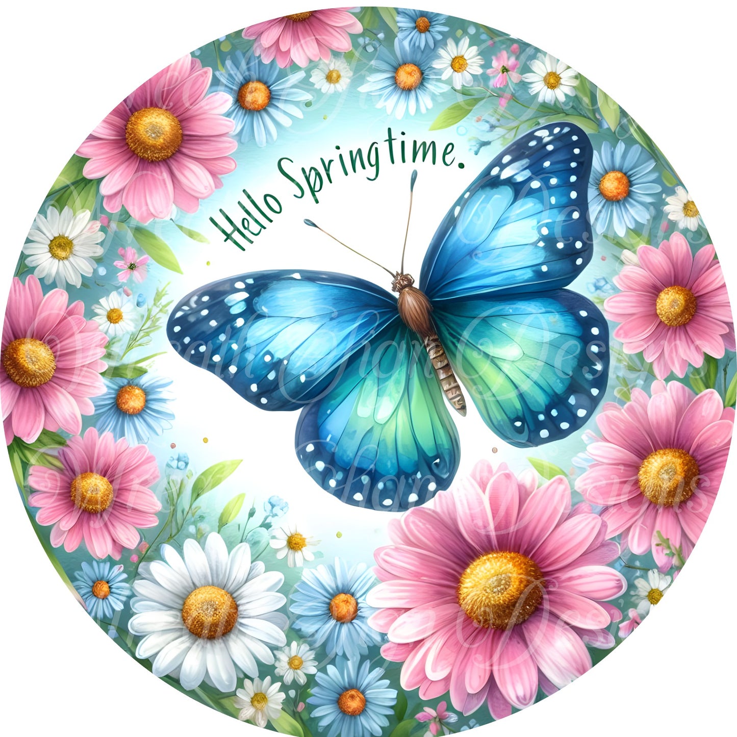 Butterfly wreath sign, Springtime flowers, Hello Springtime wreath sign, Tulips and Daisy wreath center, attachment, plaque