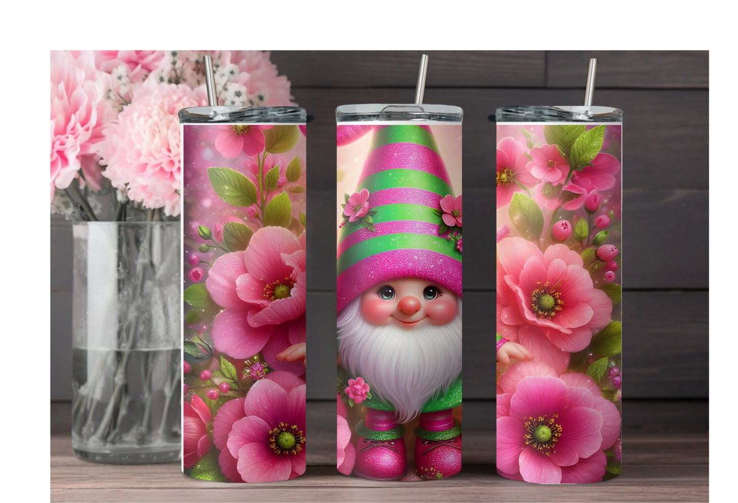 Hot pink and green gnome 20 ounce tumbler