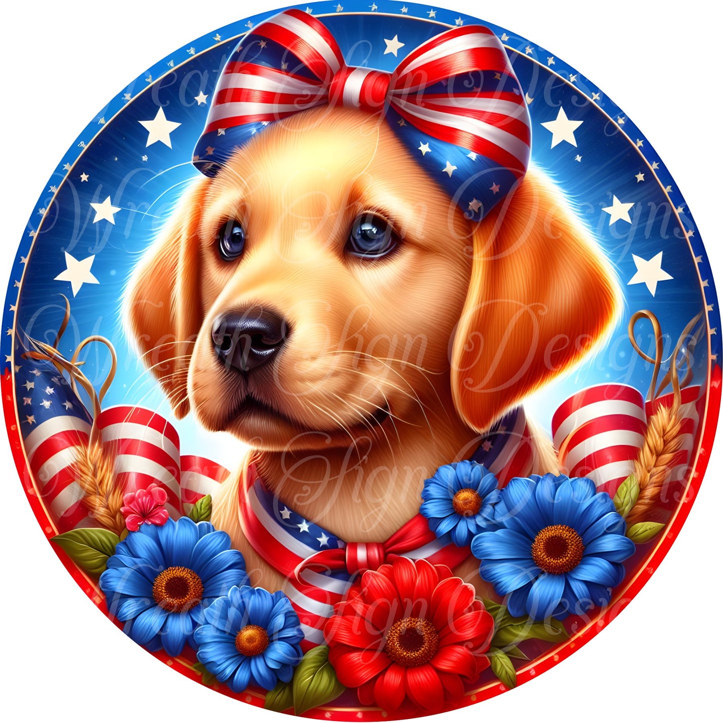 freedom puppy, dog , patriotic, July 4, independence  liberty metal wreath sign, Round sign,  attachment Wreath center, Americana, American