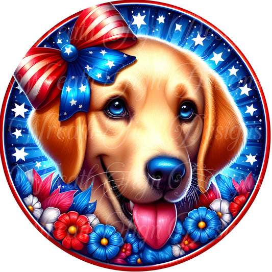 freedom puppy, dog , patriotic, July 4, independence  liberty metal wreath sign, Round sign,  attachment Wreath center, Americana, American