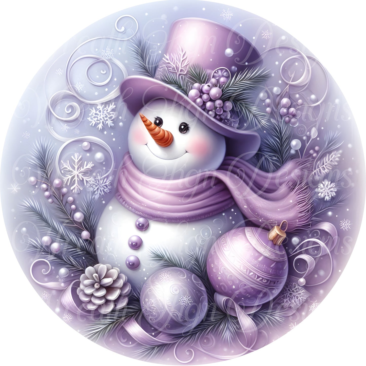 Purple Christmas snowman sign, winter sign, lavender Christmas, Wreath Sign, Wreath Center, Wreath Attachment, round metal sign