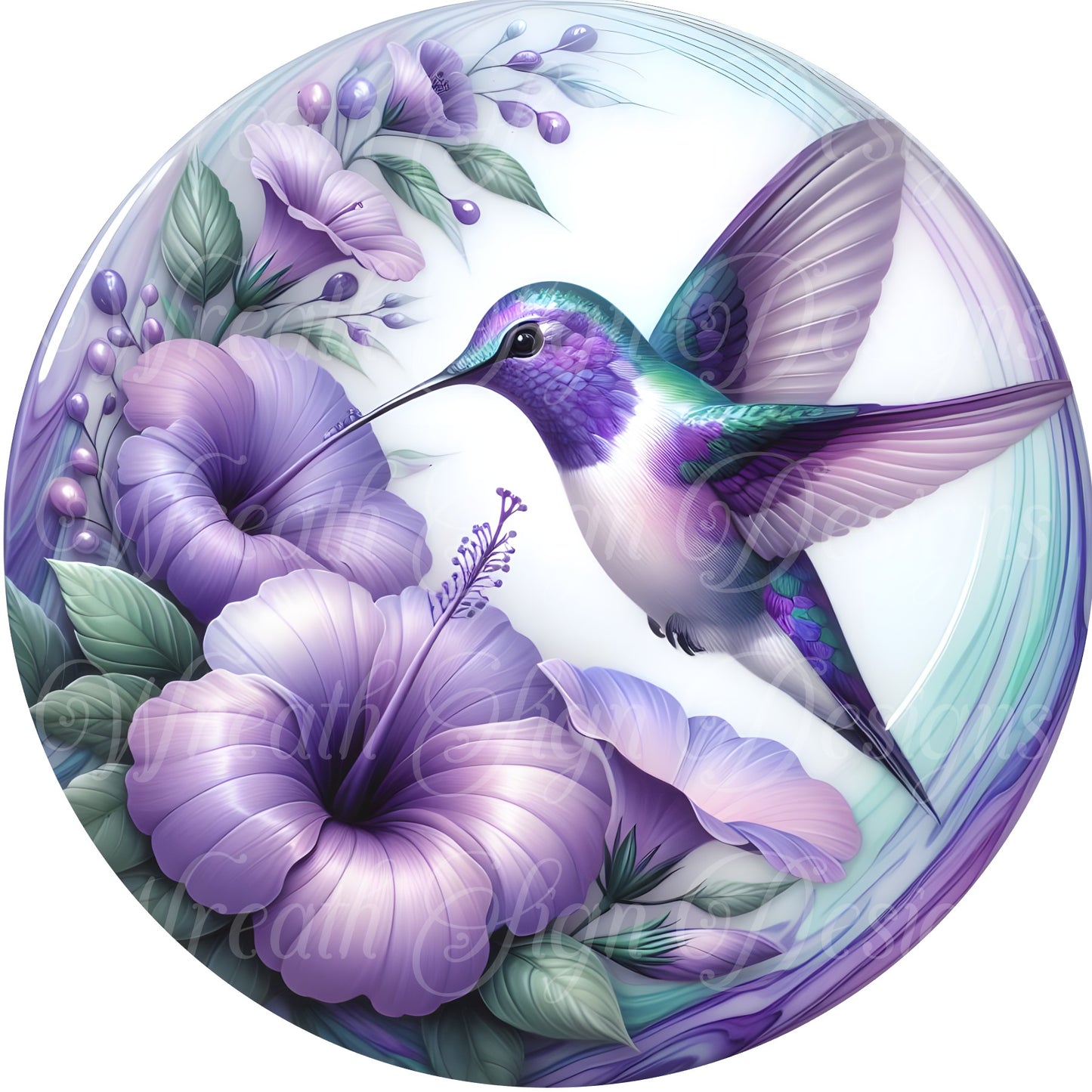 lavender hummingbird floral sign, purple lilac hummingbirds  round metal sign, wreath sign, wreath center, wreath attachment,