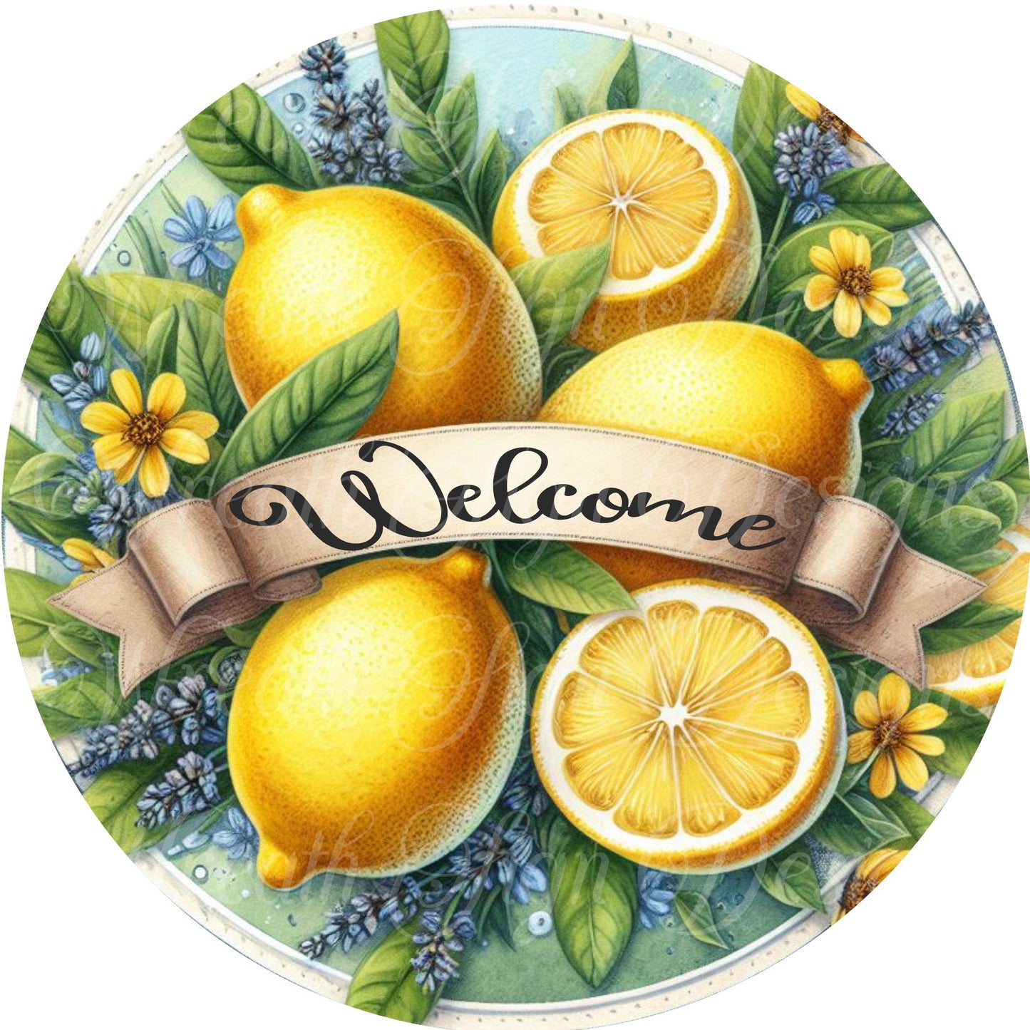 Welcome Lemon  wreath sign. Summer lemon-aid  sign, center, attachment. plaque