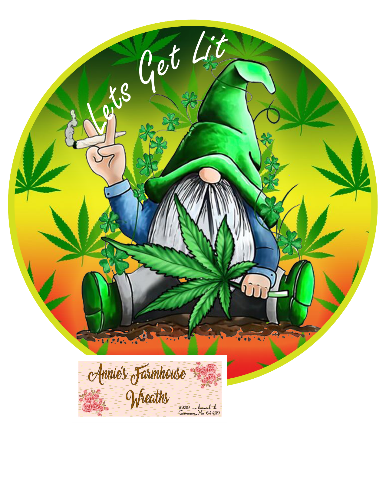 Smokin gnome sign, marijuana, 420, metal wreath sign, Round sign, attachment Wreath center, tiered tray sign