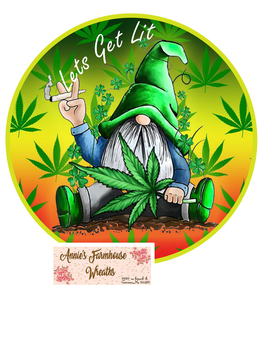 Smokin gnome sign, marijuana, 420, metal wreath sign, Round sign, attachment Wreath center, tiered tray sign