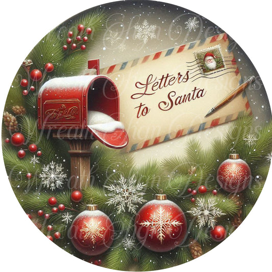 Letters to Santa, Santa's Mailbox wreath sign, Christmas Mail wreath center, wreath attachment