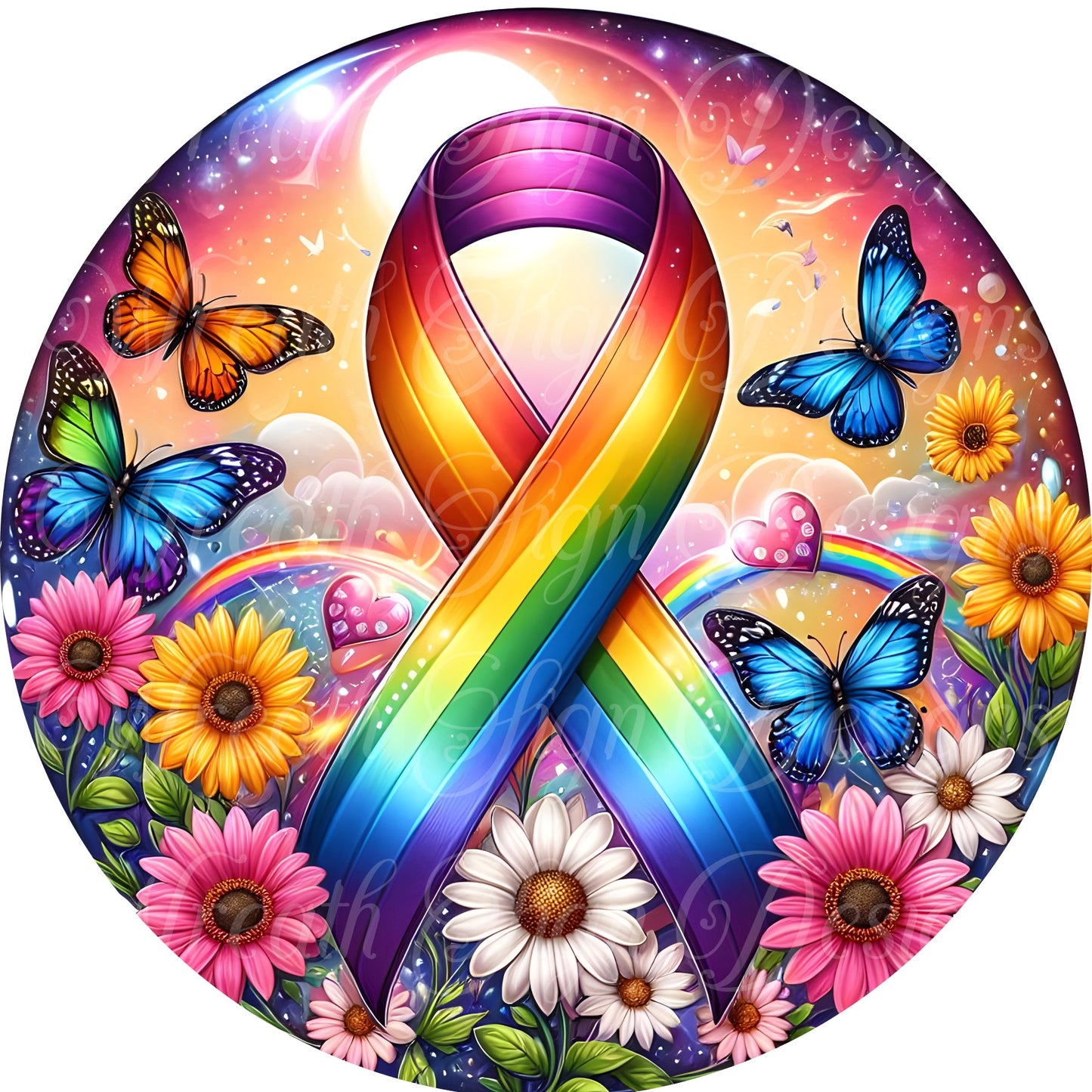 Gay pride, Lgbtq, gay pride ribbon round metal wreath sign, Wreath center, wreath attachment